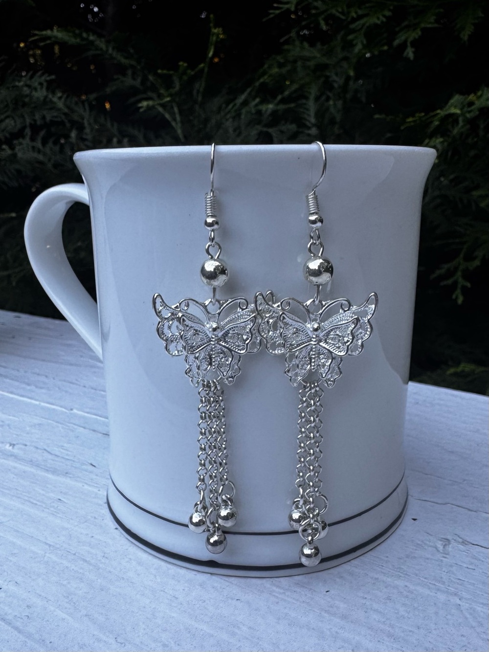Silver Butterfly Dangle Earrings - Elegant Women’s Jewelry 3.25” drop